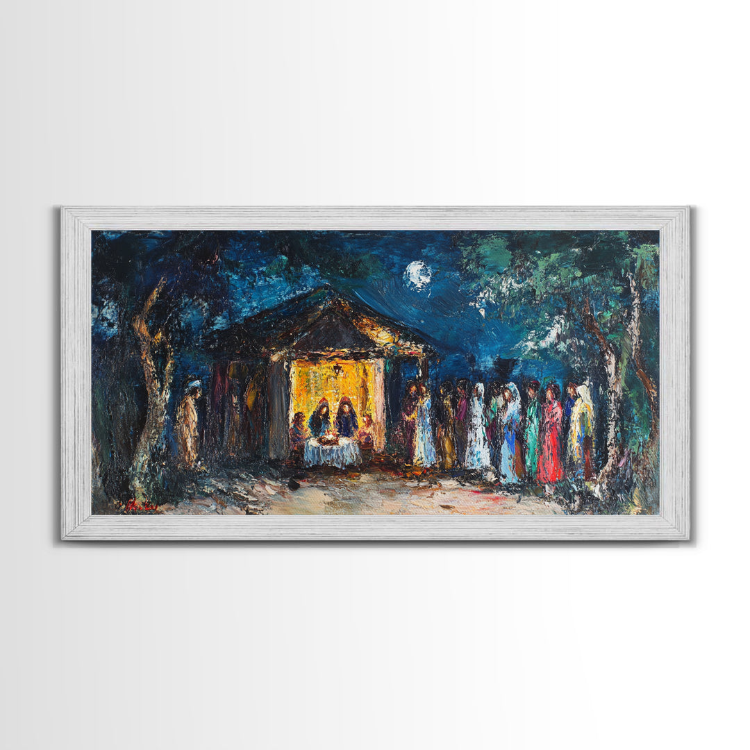 Abstract Oil Painting Print of The Nativity - Framed Canvas Print - Christian Christmas Wall Art - Wood Framed Art - Above Mantle Art
