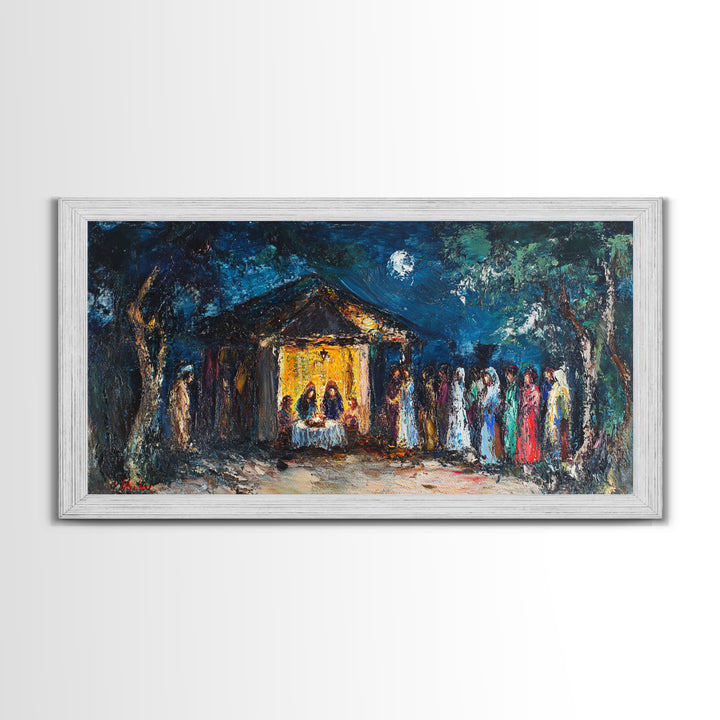 Abstract Oil Painting Print of The Nativity - Framed Canvas Print - Christian Christmas Wall Art - Wood Framed Art - Above Mantle Art