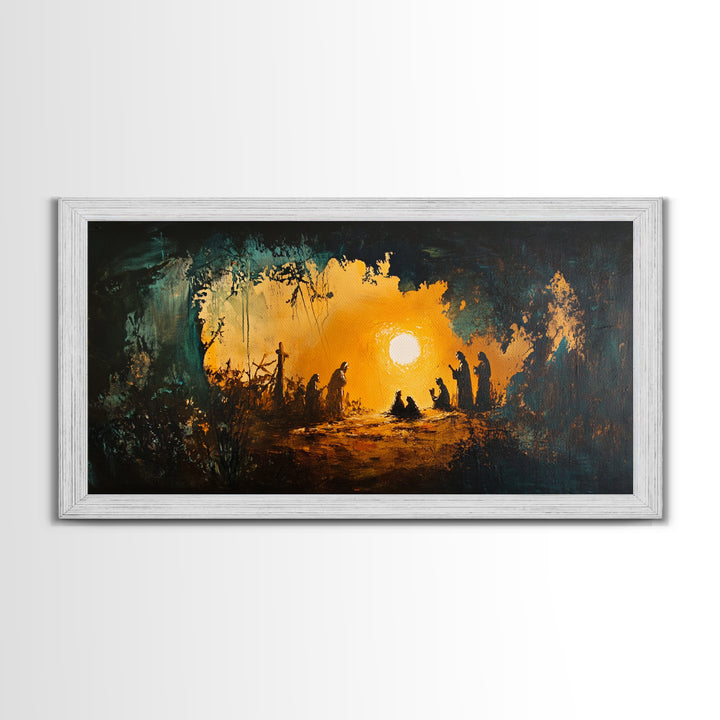 Christmas Nativity Painting on Canvas, Christmas Wall Art, Rustic Christmas Farmhouse Decor, Nativity Oil Painting, Christmas Decor