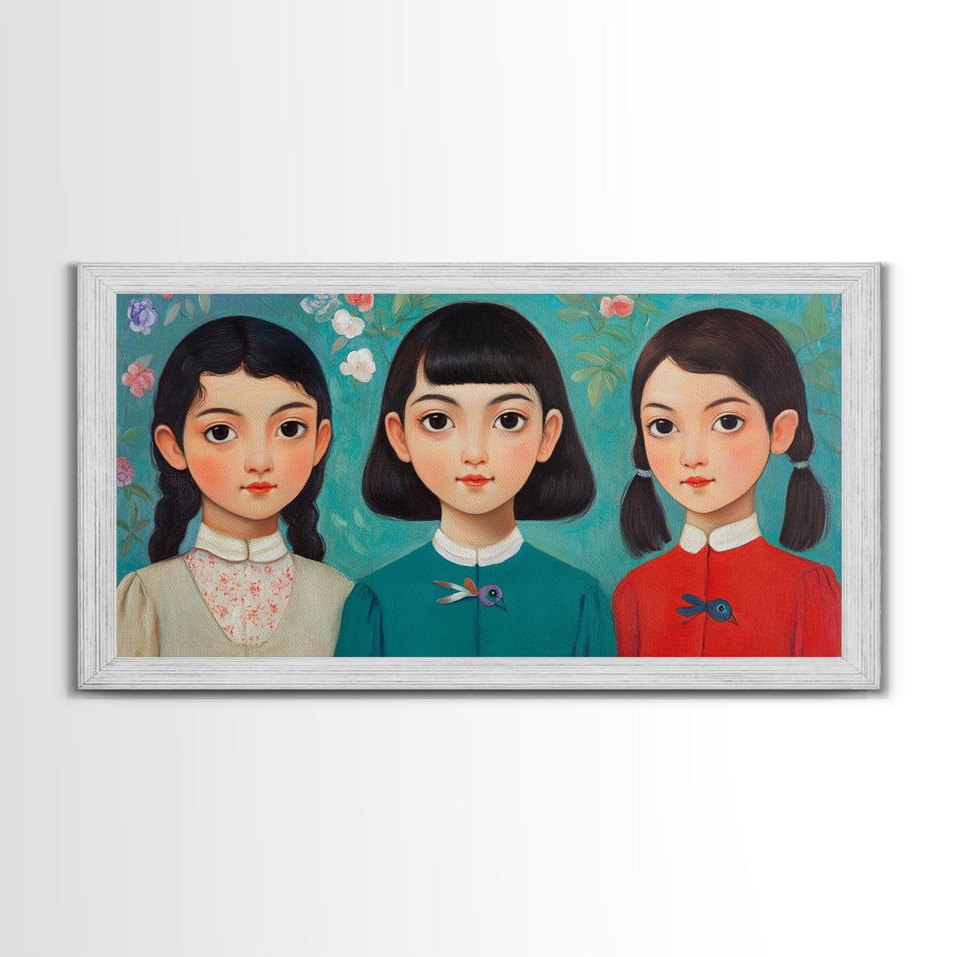 Creepy Wall Art Framed Canvas Print, Liminal Art, Liminal Spaces, Creepy Ghost Girls Painting