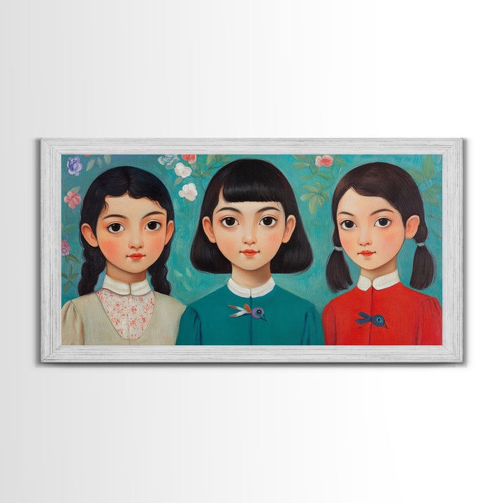 Creepy Wall Art Framed Canvas Print, Liminal Art, Liminal Spaces, Creepy Ghost Girls Painting