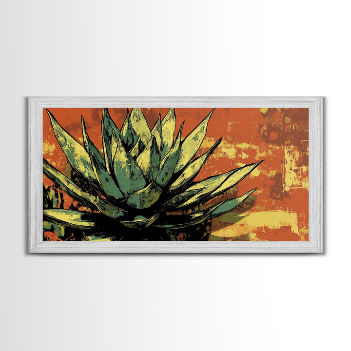 Blue Agave Pueblo Art Framed Canvas Print - Art of Arizona - Mexicano Home Decor - Chicano Art - Agave Painting - Bar Decor - Living Room Art