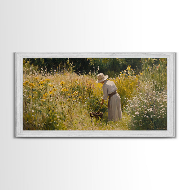 Victorian Oil Painting Print of a Woman In The Garden, Framed Canvas Print, Ready To Hang Art, Woman in Garden Painting Home Decor