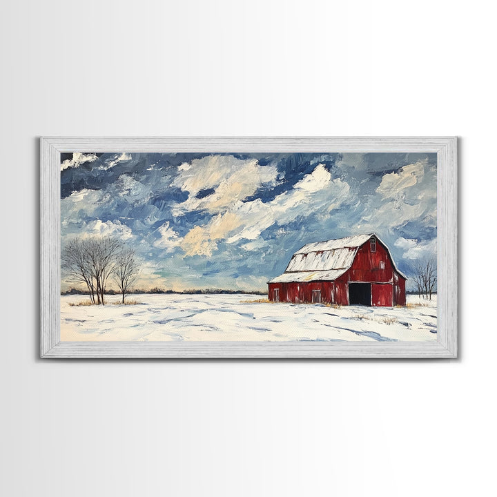 Rustic Barn Wall Art, Panoramic Farmhouse, Farmhouse Wall Decor, Old Barn Painting Canvas Print, Wood Background Rustic Wall Decor