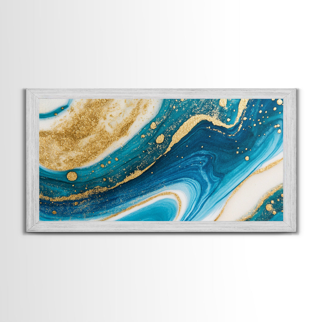 Blue, White and Gold Marble Canvas Print - Marble Painting - Centerpiece Wall Art - Statement Piece - Bold Artwork - Trendy Art - Abstract Art