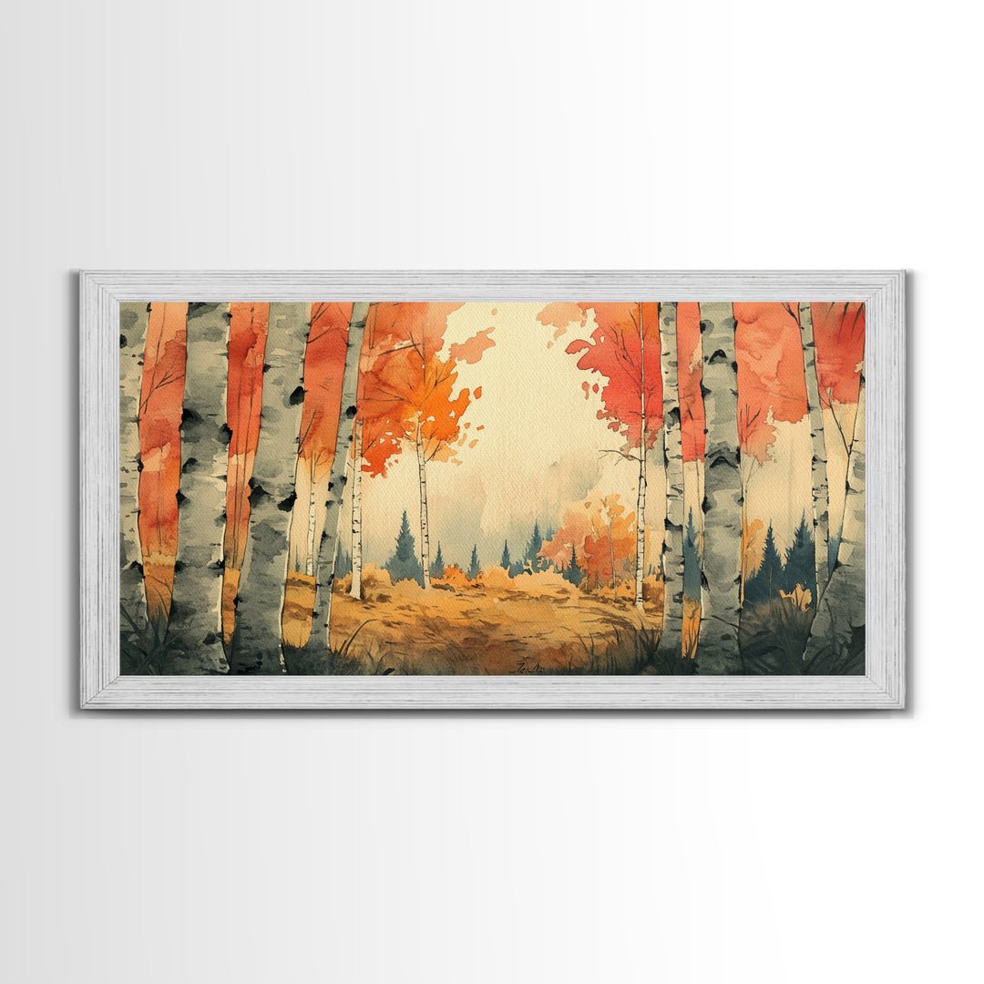 Birch Tree Landscape Painting Print, Accent Piece, Accent Wall Art, Autumn Landscape Canvas Print, Birch Forest Art, Watercolor Birches