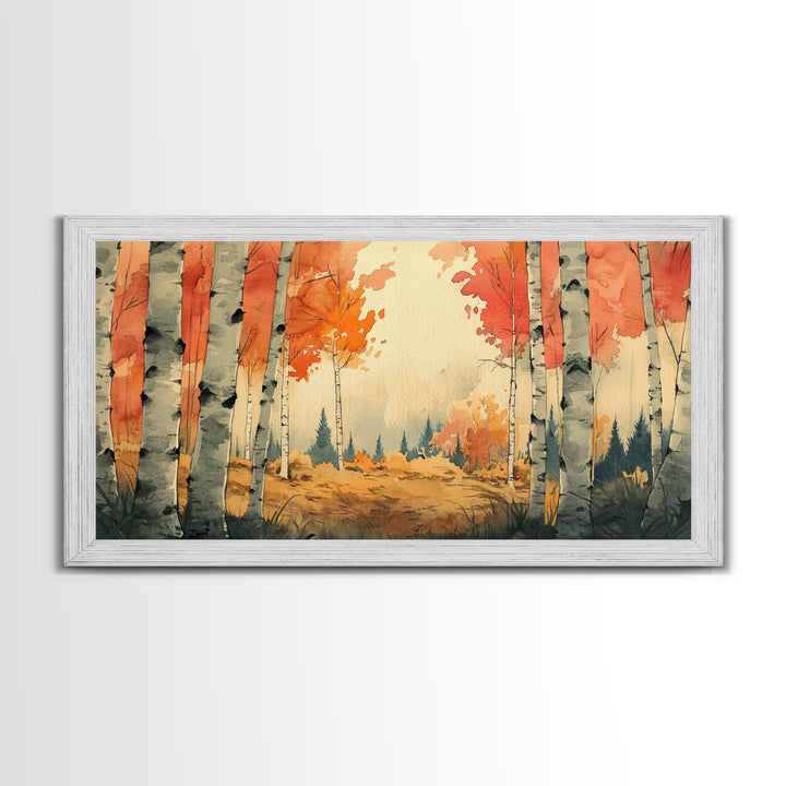 Birch Tree Landscape Painting Print, Accent Piece, Accent Wall Art, Autumn Landscape Canvas Print, Birch Forest Art, Watercolor Birches