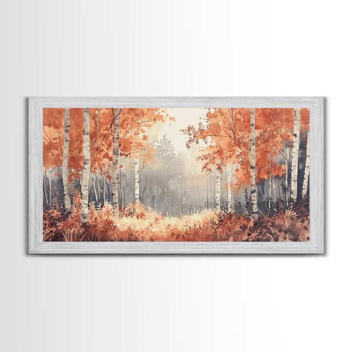 Aspen Landscape, Autumn Forest Print, Birch Tree Painting Framed Canvas Print, Ready To Hang Wall Art, Modern Abstract Nature Wall Art