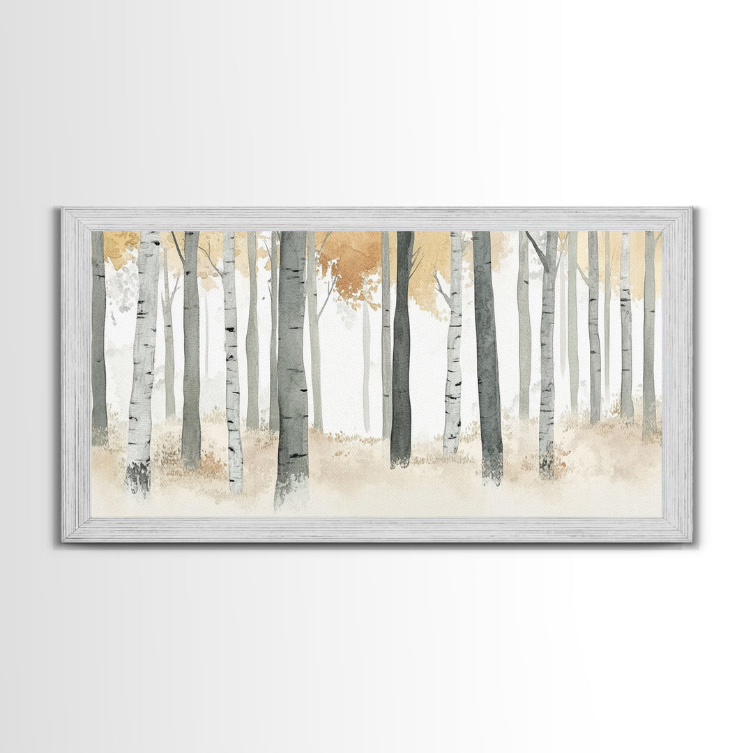 Aspen Trees Oil Painting Print Canvas, Autumn Aspens Print, Muted White Winter Wall Art, Country Farmhouse Wall Decor, Abstract Landscape Art