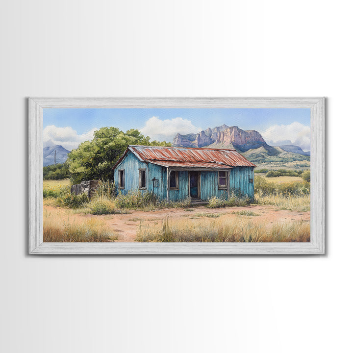 Abandoned Cabin In The Nevada Desert - Framed Canvas Print - Kitsch Wall Art - Desert Landscape Painting - Barn Oil Painting - Desert Art