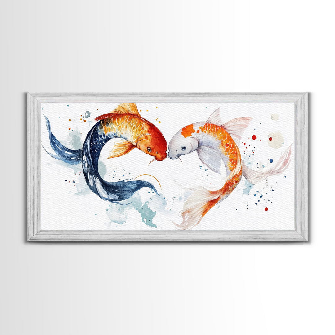Cute Koi Fish Kissing - Couple Gift Idea - Framed Canvas Print - Valentine's Day Wall Art - Wall Art For Couples - Wabi Sabi Engagement Gift
