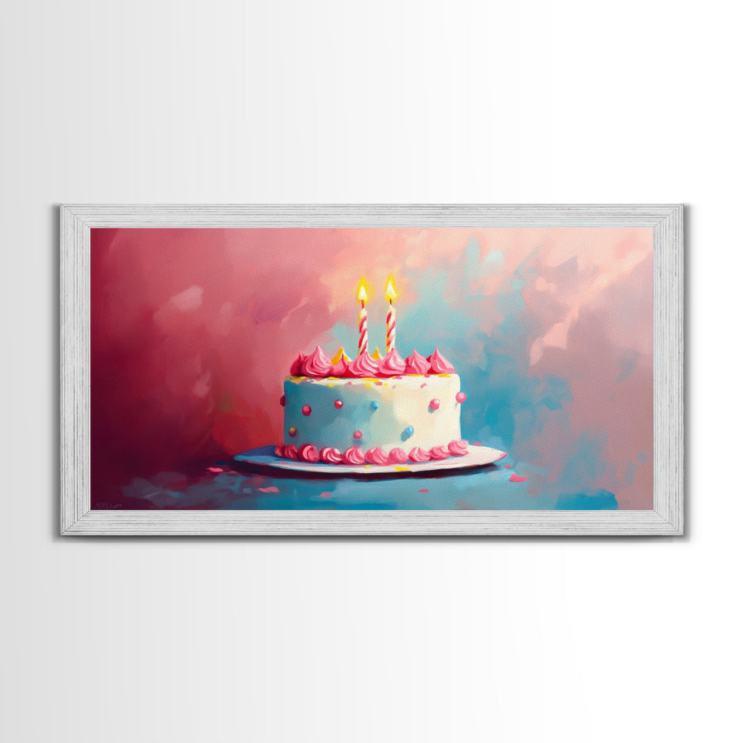 Birthday Cake Wall Art Canvas Print, Preppy Home Decor, Dining Room Wall Art, Kitchen Wall Art, Kitchen Food Painting