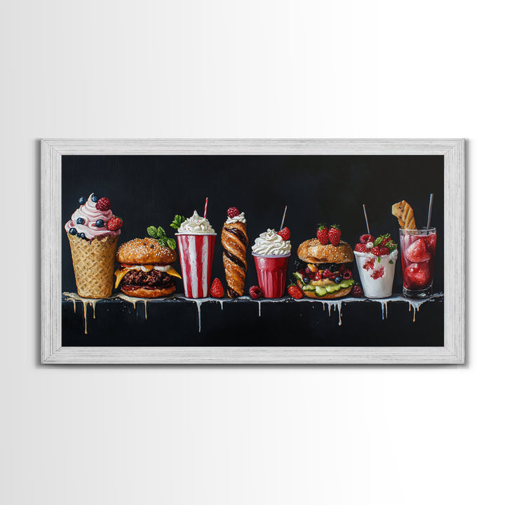 Diner Decor, Restaurant Wall Art, Canvas Print Painting Of Burgers, Desserts and Milk Shakes - 1950s Diner Wall Art
