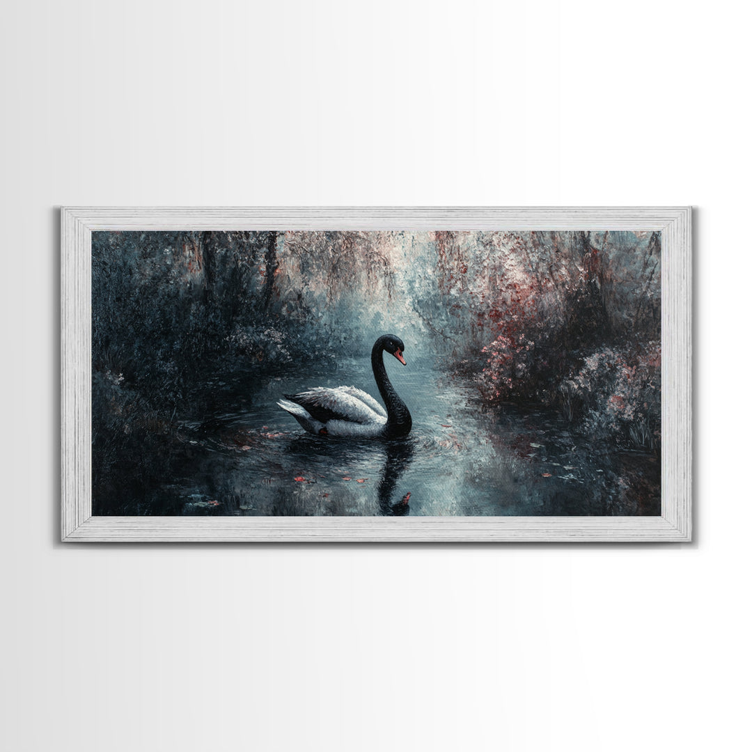 Dark Academia Oil Painting Print of a Black Swan - Gothic Decor - Living Room Decor - Above Sofa Gothic Art - Halloween Decor