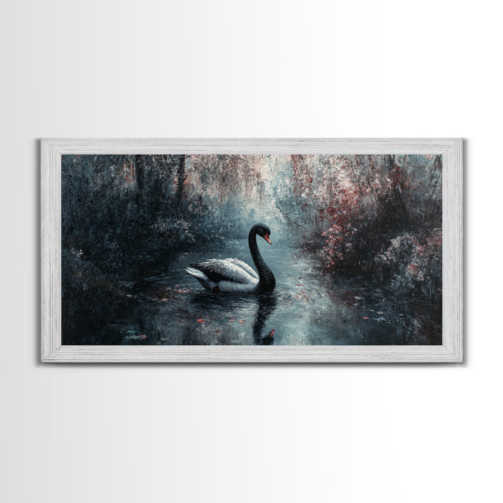 Dark Academia Oil Painting Print of a Black Swan - Gothic Decor - Living Room Decor - Above Sofa Gothic Art - Halloween Decor
