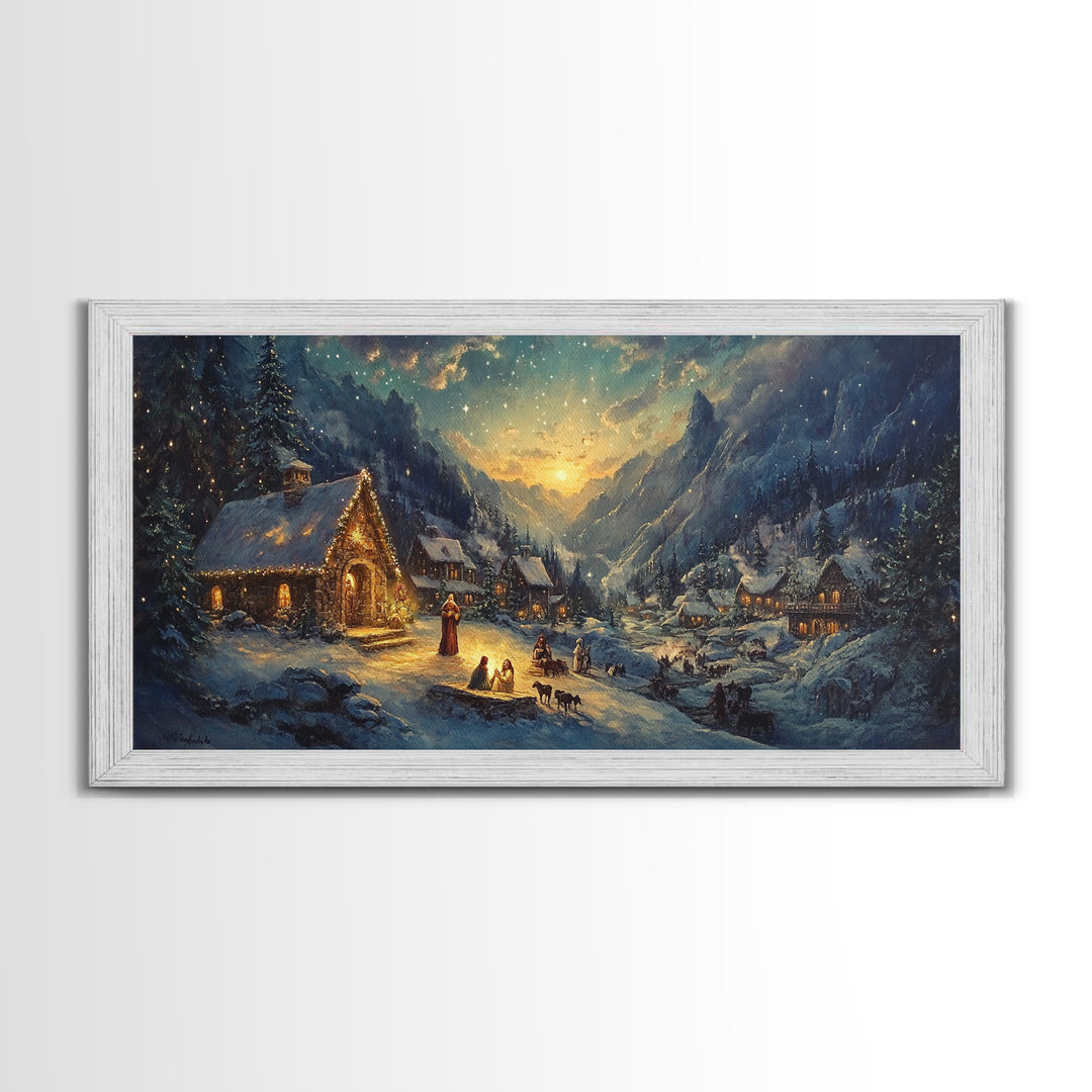 Christmas In The Mountains, Nativity Scene, Christmas Canvas Print, Christmas Decoration, Christmas Centerpiece Wall Art, Christmas Village