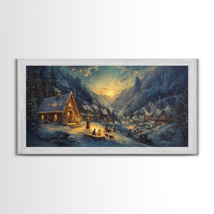 Christmas In The Mountains, Nativity Scene, Christmas Canvas Print, Christmas Decoration, Christmas Centerpiece Wall Art, Christmas Village