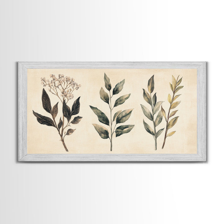 Boho Botanical Sketch Print, Botanical Wall Art, Framed Canvas Print, Minimalist Pencil Sketch Wall Art, Minimalist Home Decor, Living Room Art