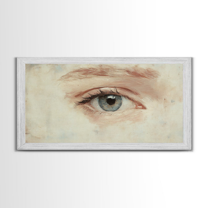 Closeup Study of an Eye Framed Canvas Print, Eye Oil Painting, Whimsical Home Decor, Paint of a Blue Human Eye