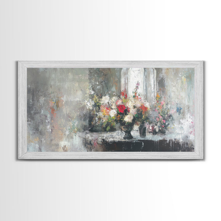 Canvas Print Oil Painting Still Life of Flowers, Wood Framed Art, Whimsical Home Decor, Floral Oil Painting, Flower Painting, Still Life Art