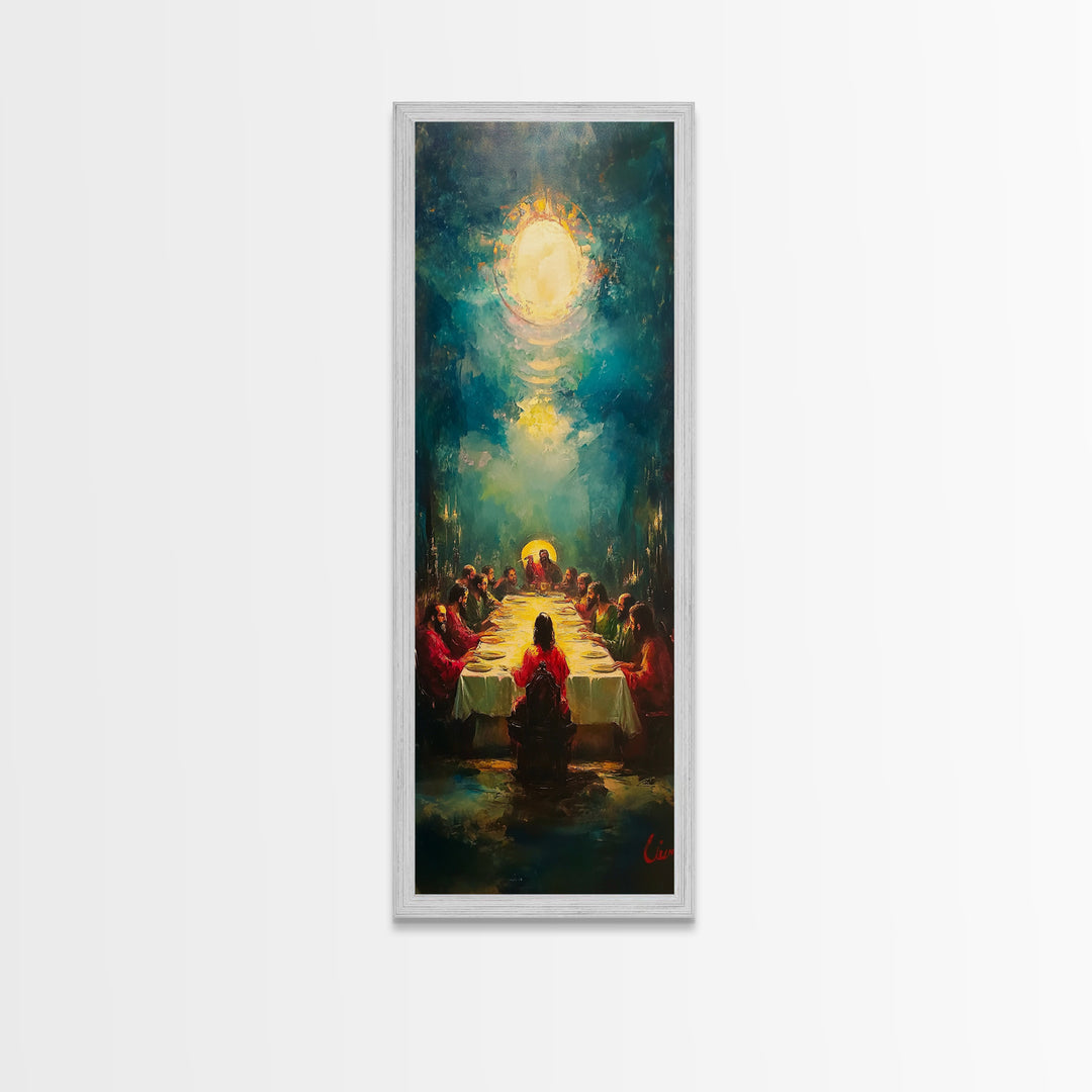 Last Supper Wall Art Framed Canvas Print Vibrant Christ Apostles Painting, Christian Art, Dark Religious Decor, Unique Holiday Gift, Spiritual Canvas