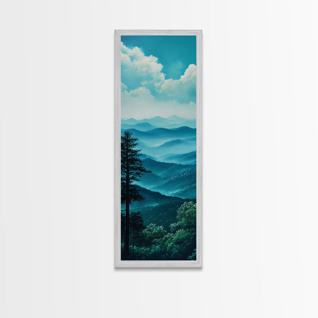 Bright Morning Mountains Framed Canvas Print Serene Nature Landscape Art, Blue and Green Wall Art, Smoky Mountain Art, Living Room Decor, Above Sofa Art