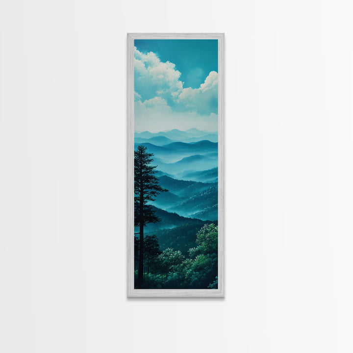 Bright Morning Mountains Framed Canvas Print Serene Nature Landscape Art, Blue and Green Wall Art, Smoky Mountain Art, Living Room Decor, Above Sofa Art