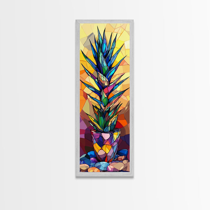 Stained Glass Style Agave Canvas Print Mosaic Wall Art Colorful Botanical Prints Modern Decor Unique Kitchen Wall Art