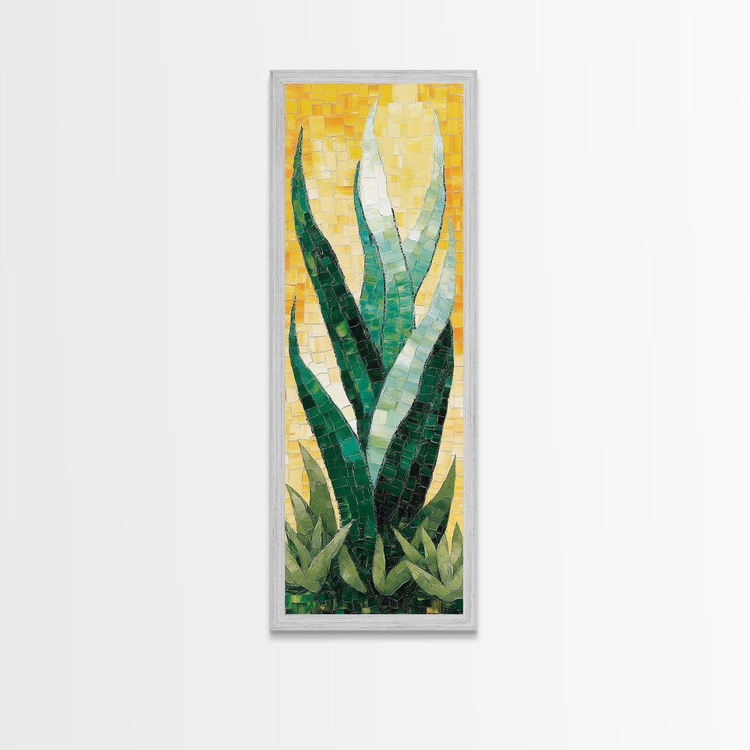 Mosaic Agave Plant Framed Canvas Print Botanical Prints Green Wall Art Rustic Decor Whimsical Art Kitchen Decor