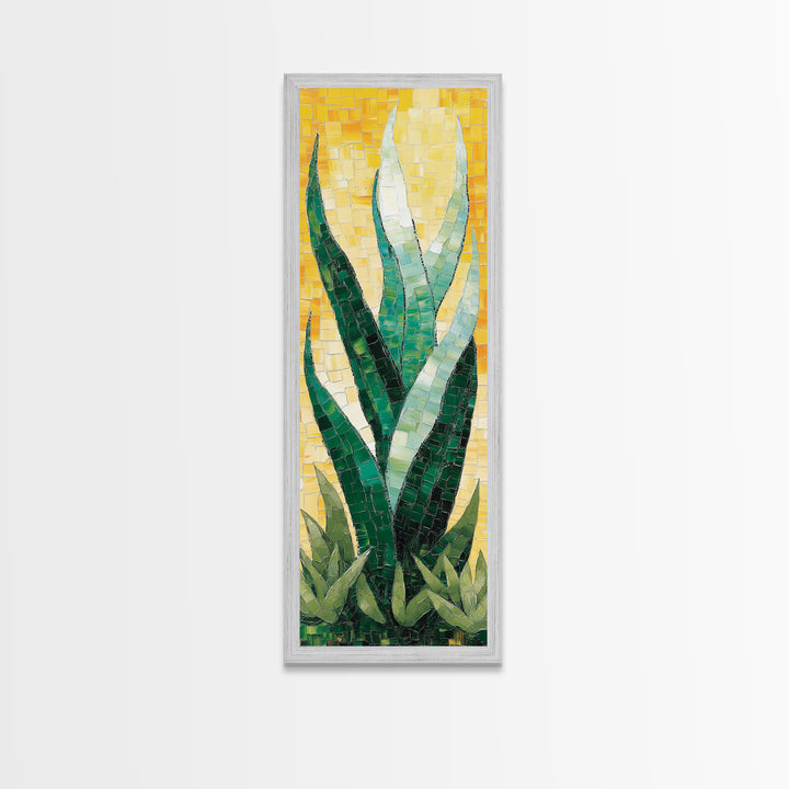 Mosaic Agave Plant Framed Canvas Print Botanical Prints Green Wall Art Rustic Decor Whimsical Art Kitchen Decor