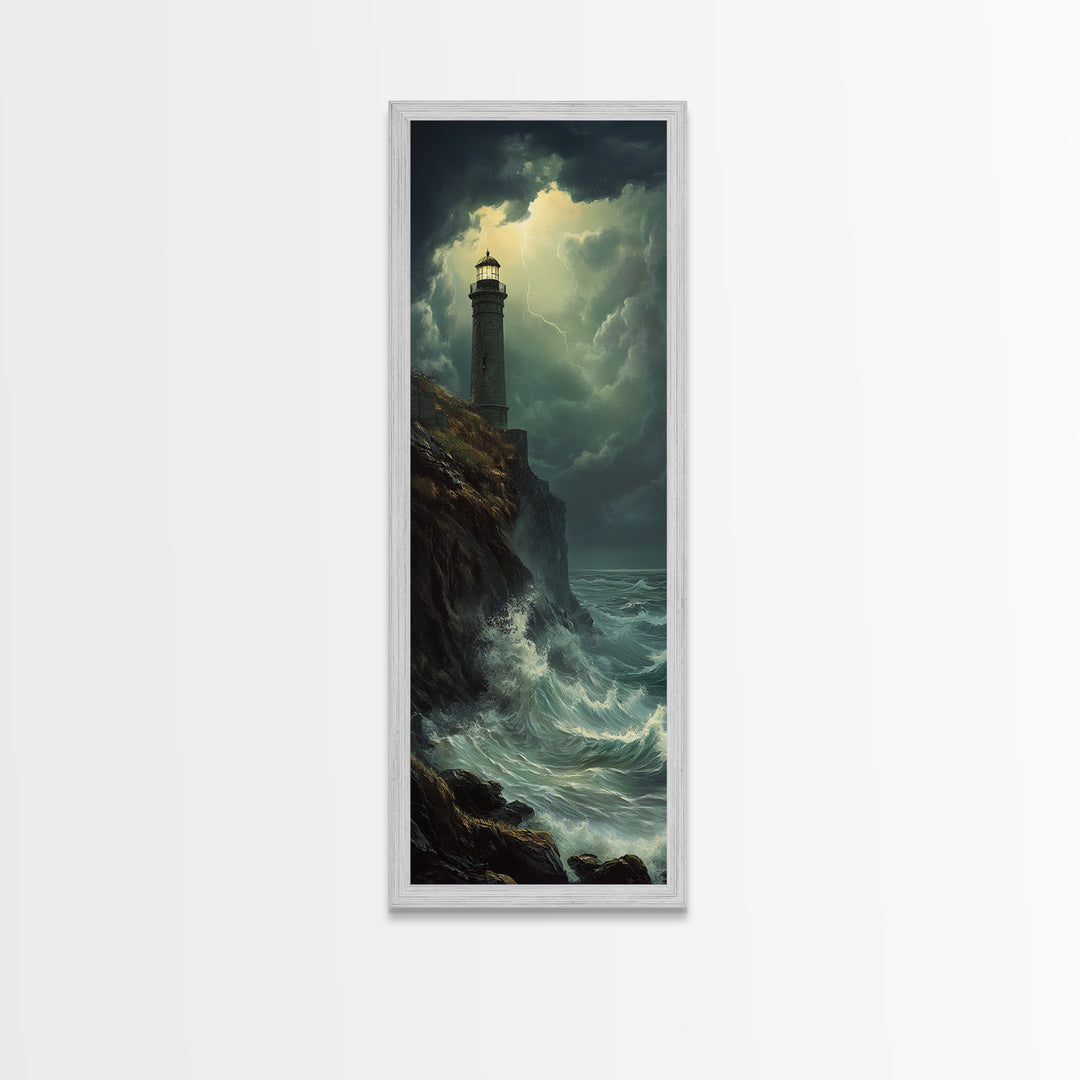 Nautical Landscape Painting Canvas Print, The Light House, Lighthouse Painting, Seascape Painting, Accent Piece, Tall Narrow Art, Skinny Art