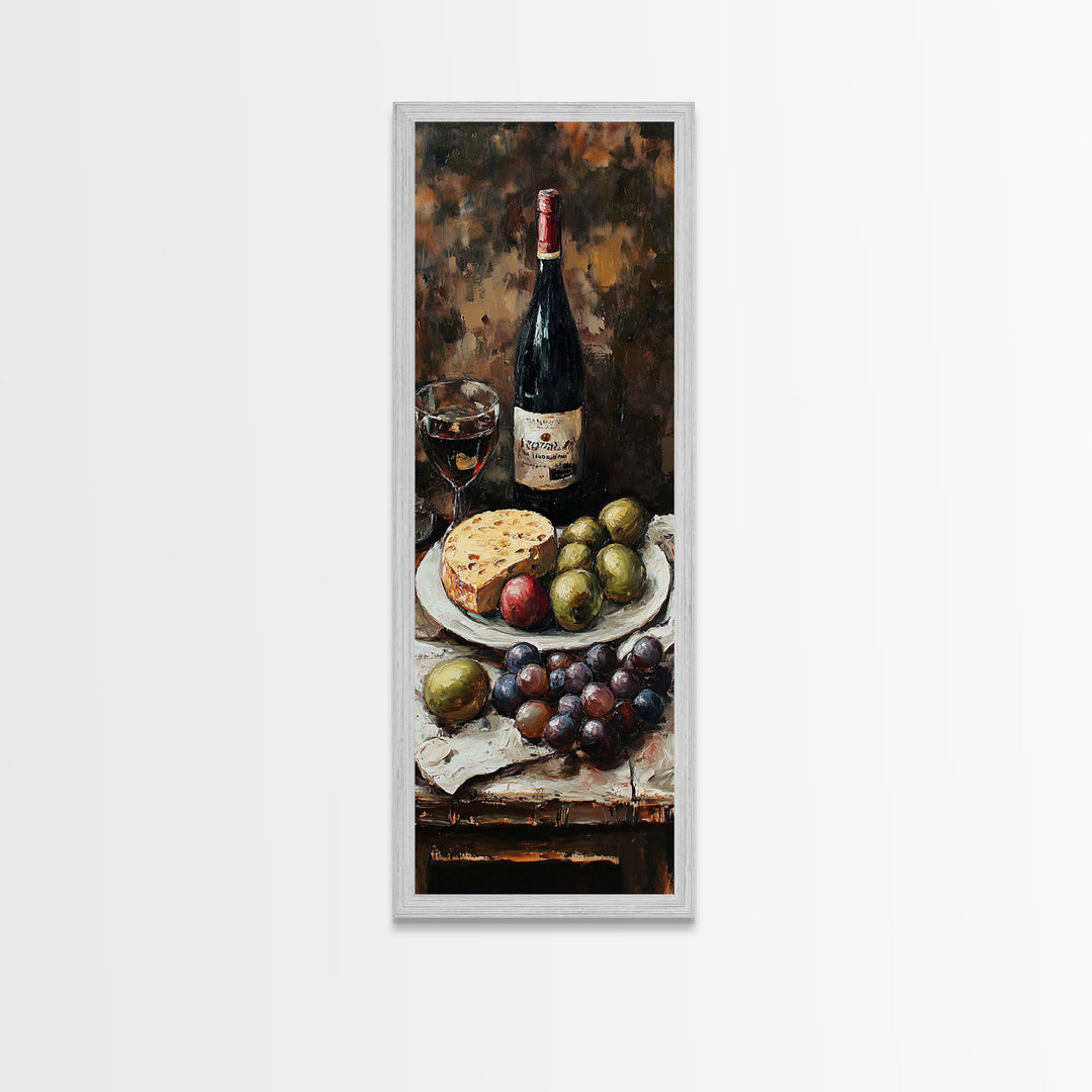 Framed Canvas Print Wine Cheese Fruit Kitchen Painting Rustic Wall Art Farmhouse Decor Food Review Kitchen Art