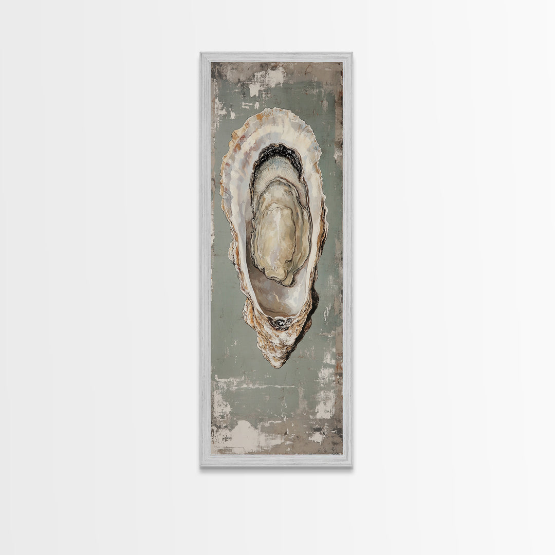 Canvas Print Rustic Oyster Shell Painting Coastal Kitchen Decor Wabi Sabi Art Living Room Art Nautical Wall Art Coastal Kitchen Decor