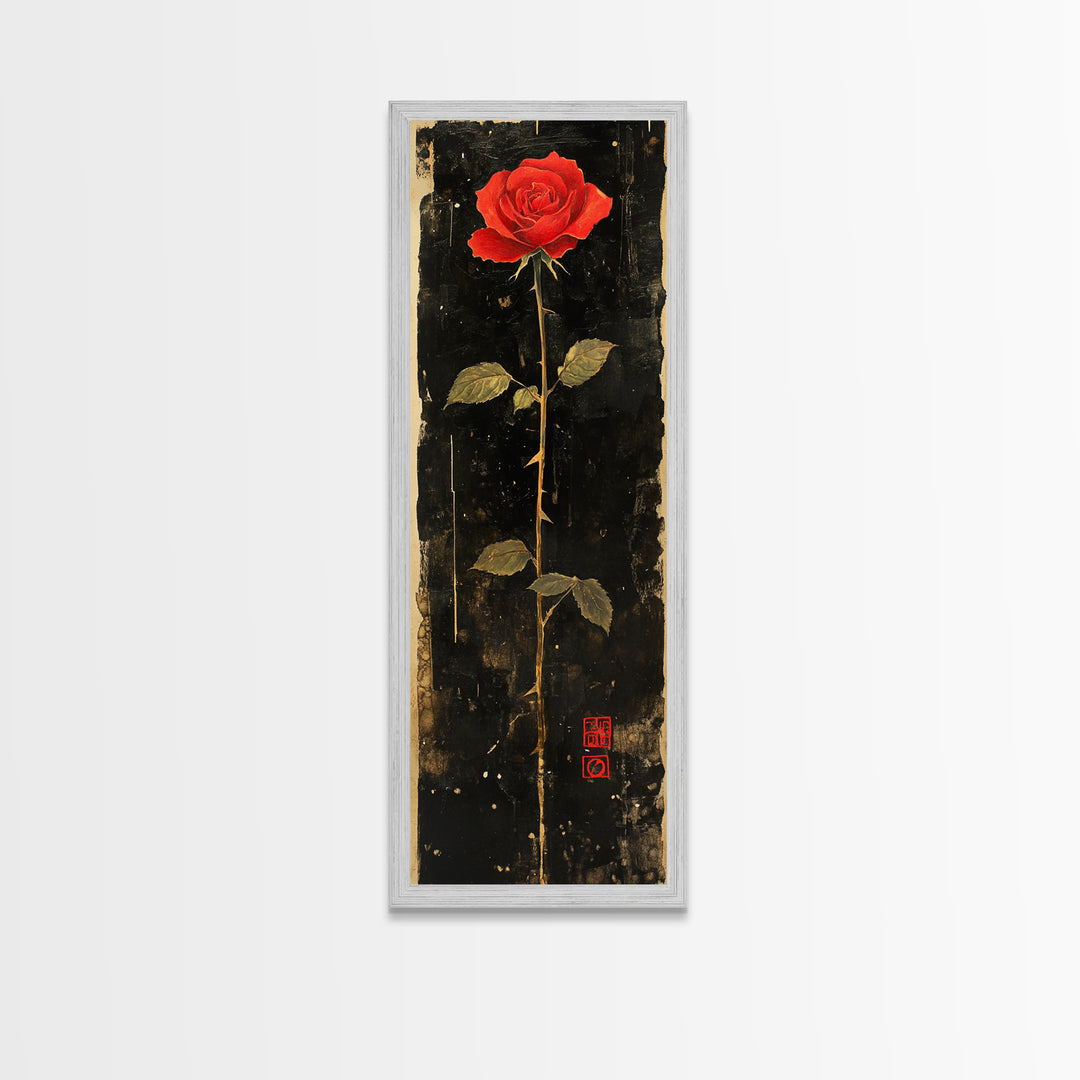 Dark Rose Painting Canvas Print, Gothic Floral Art, Rose with Dark Background, Wabi Sabi Inspired Wall Art, Framed Canvas Print, Rustic Decor