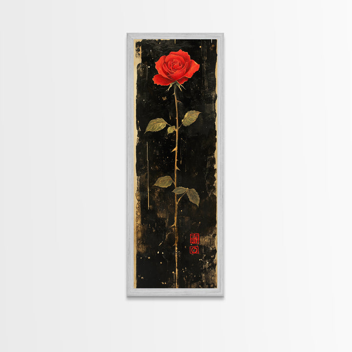 Dark Rose Painting Canvas Print, Gothic Floral Art, Rose with Dark Background, Wabi Sabi Inspired Wall Art, Framed Canvas Print, Rustic Decor