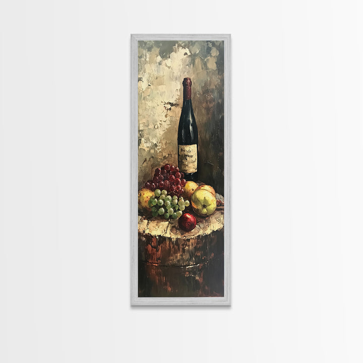 Retro Wine Cellar Wall Art, Long Narrow Wall Art, Tall Skinny Art, Wine Oil Painting Still Life, Tall Narrow Wall Art, Tall Skinny Home Decor