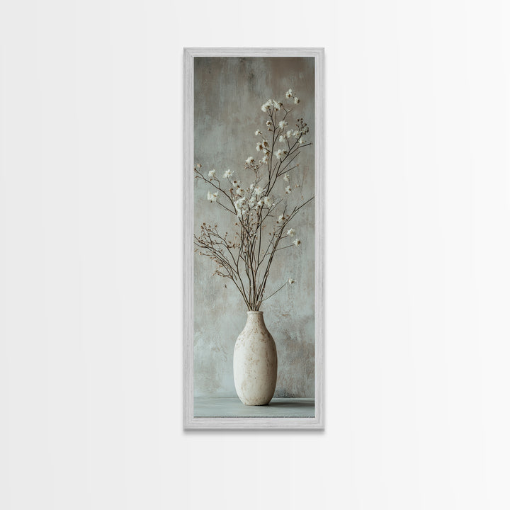 Framed Canvas Print Tall Skinny Art with Rustic Wildflower Painting, Botanical Wall Art, Wabi Sabi Art, Living Room Decor, Gift Idea Her