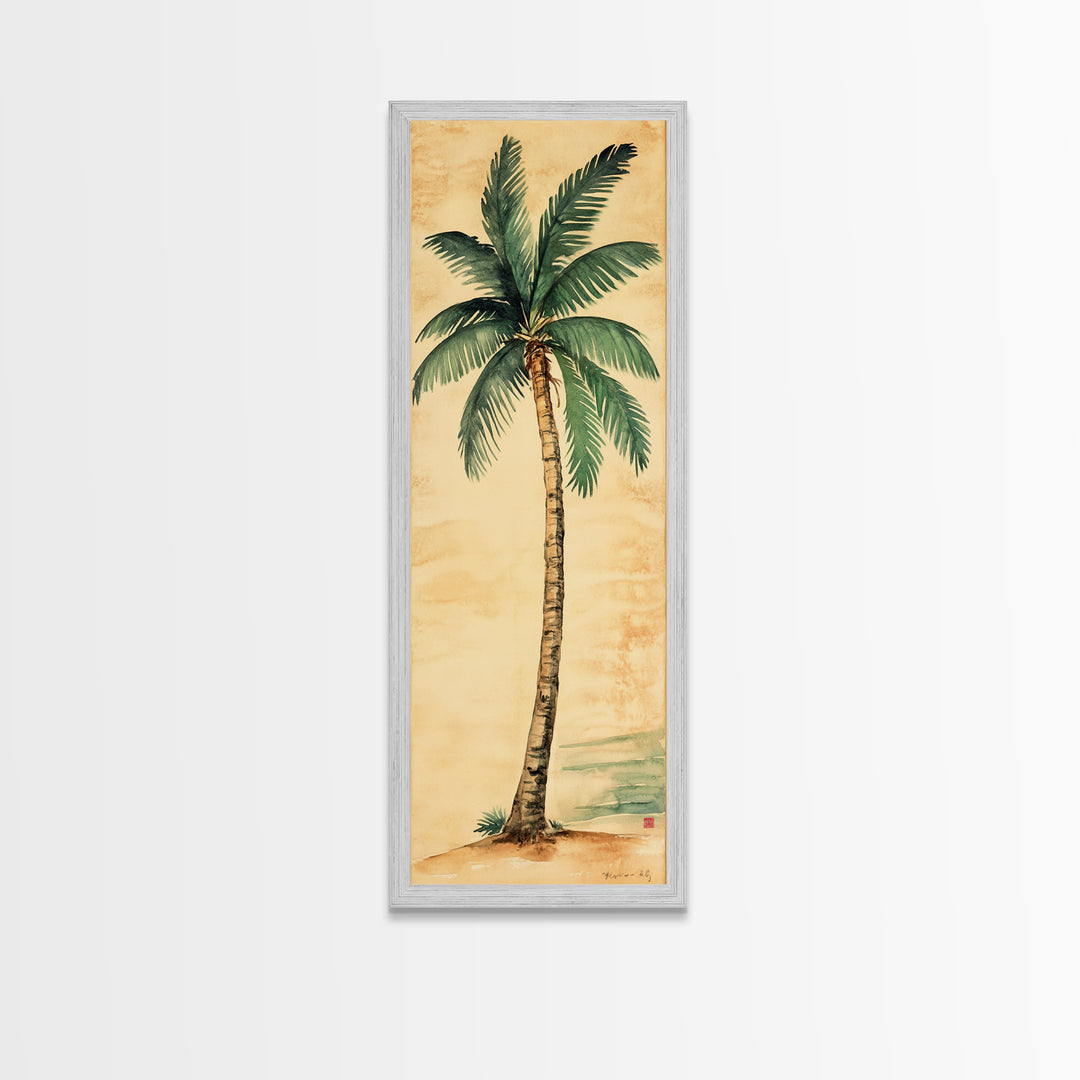 Framed Canvas Print Tall Skinny Palm Tree Art Nautical Coastal Decor, Beach-Inspired Tropical Wall Art, Guest Room Art, Gift Idea Her