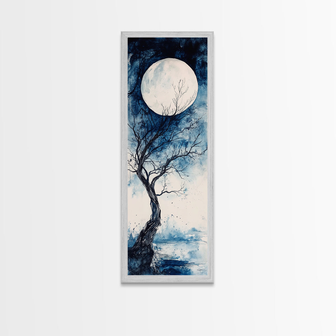 Canvas Print Full Moon with Tree Art, Dark Romance Rustic Wall Decor, Unique Above Couch Art, Moody Bedroom Decor Gift Idea