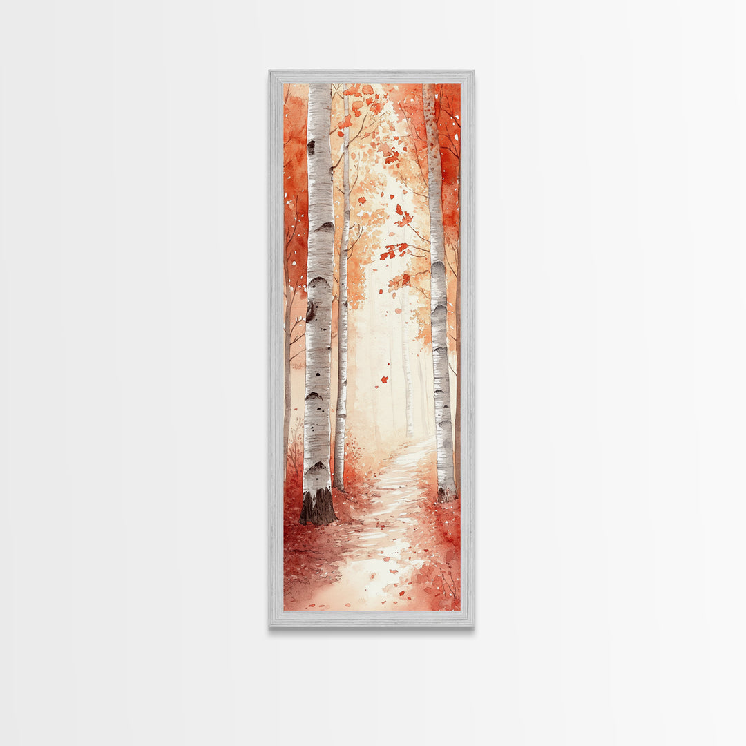 Framed Canvas Print Autumn Birch Tree Painting, Rustic Forest Scene, Cozy Fall Wall Art, Living Room Decor, Nature-Inspired Gift