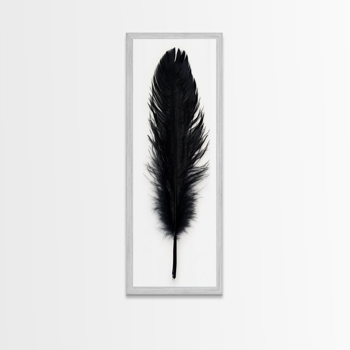 Black Feather Wall Art, Black Feather Painting Canvas Print, Boho Minimalist Home Decor, Feather Art, Tall Narrow Art, Skinny Art