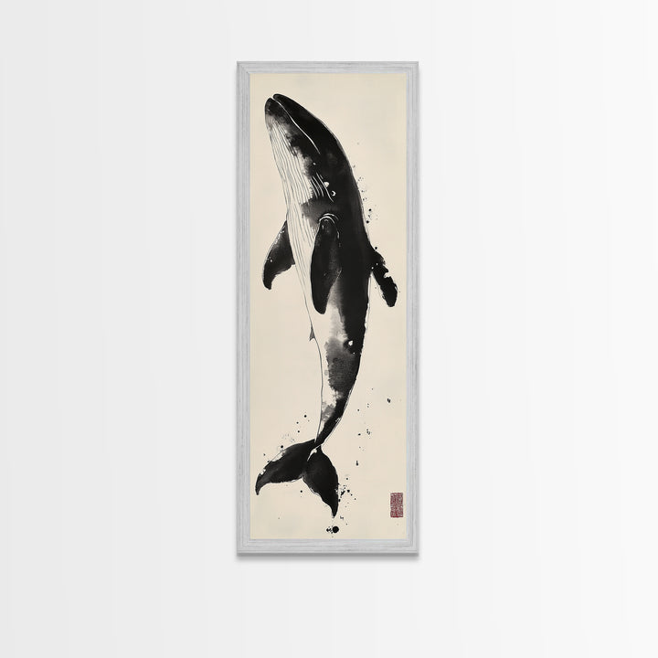 Majestic Humpback Whale in Striking Monochrome Ink Style – Sophisticated Canvas Print for Marine Life Enthusiasts and Nautical Wall Decor