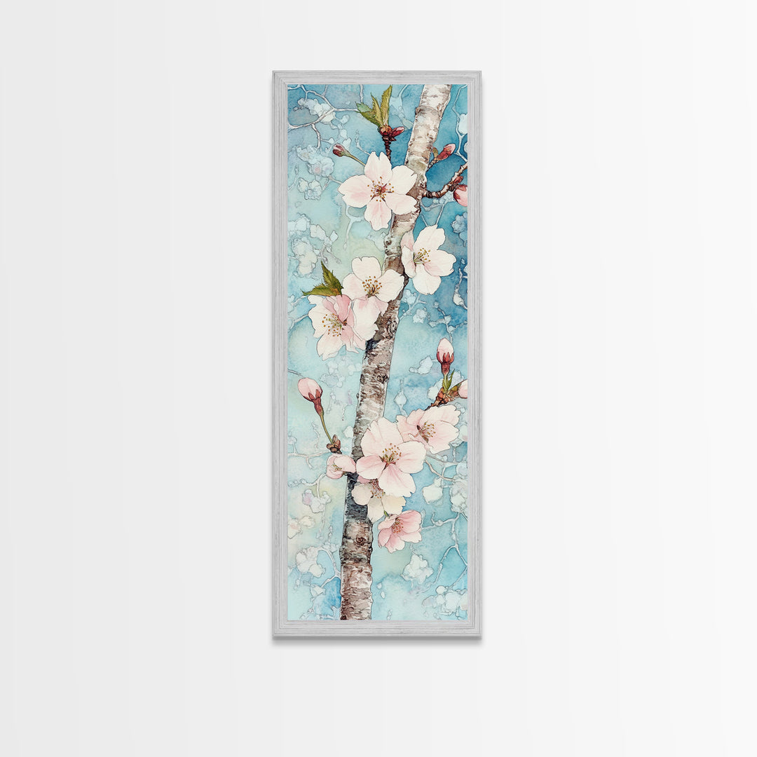 Blossoming Sakura Tree Branch Artwork - Framed Canvas Print for Japanese Wall Art, Cherry Blossom Decor, Pink Floral Art, Botanical Wall Print