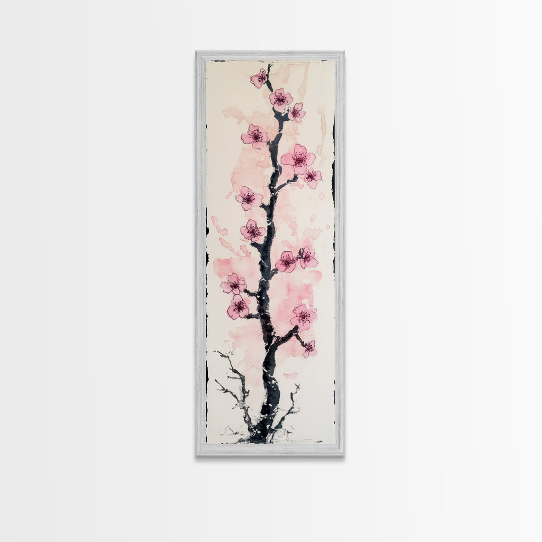 Delicate Cherry Tree in Bloom Painting - Canvas Print for Japanese Floral Art, Spring Blossom Decor, Nature-Inspired Wall Art, Botanical Print