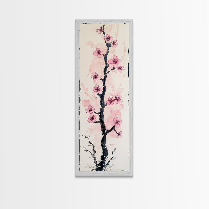 Delicate Cherry Tree in Bloom Painting - Canvas Print for Japanese Floral Art, Spring Blossom Decor, Nature-Inspired Wall Art, Botanical Print