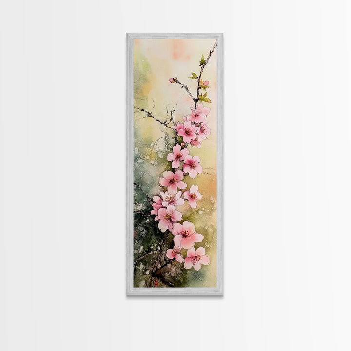 Blooming Pink Cherry Blossoms Art - Framed Canvas Print for Japanese Wall Art, Botanical Decor, Spring Bloom Painting, Nature-Inspired Print