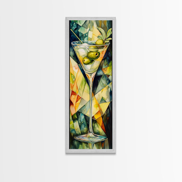 Vibrant Geometric Martini Glass, Abstract Cocktail Art, Mosaic Wall Art Canvas Print, Modern Bar Decor, Martini Wall Art