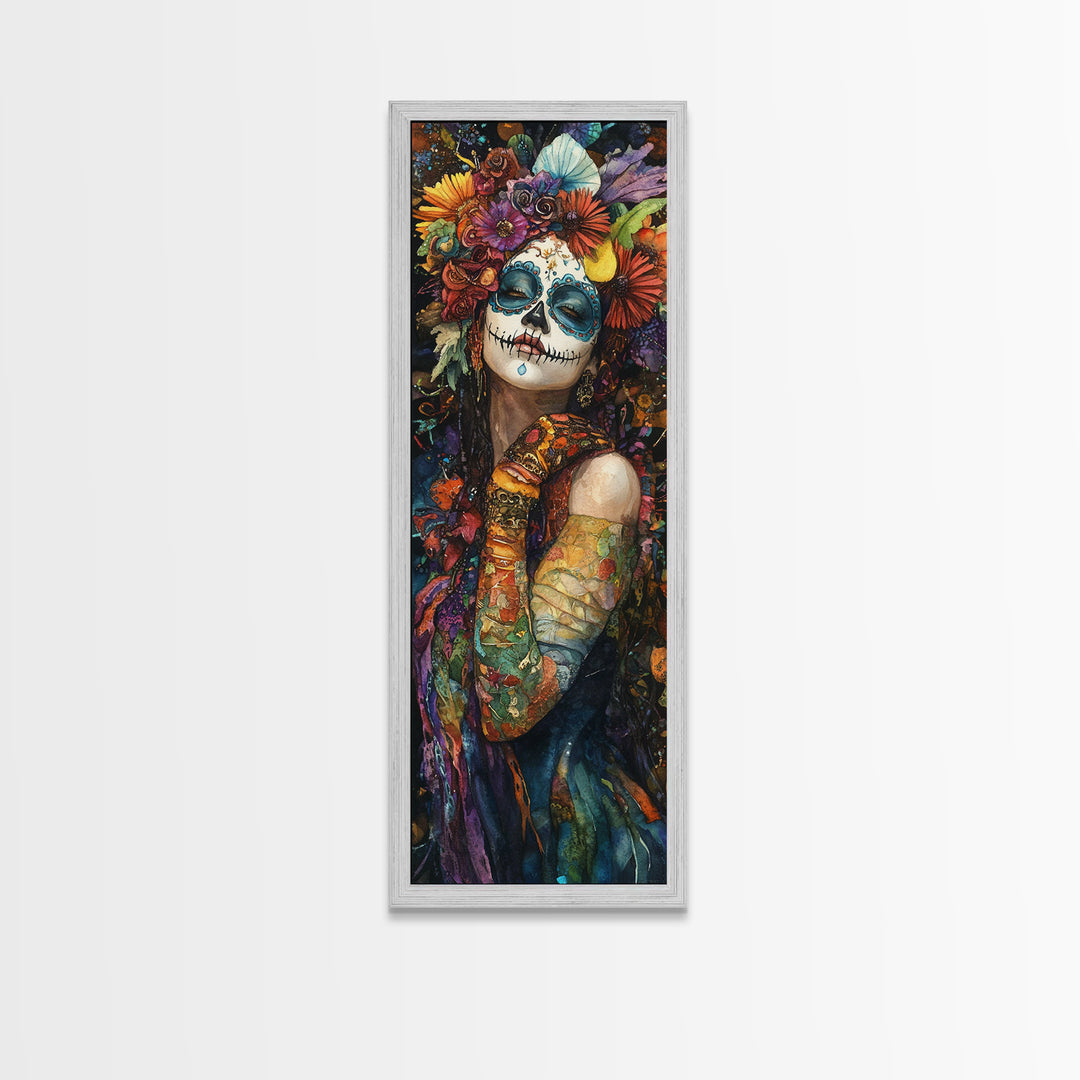 Chicano Art, Day Of The Dead Wall Art Print, Canvas Print, Mexicano Wall Art, Tall Skinny Narrow Wall Art, Mexican Art