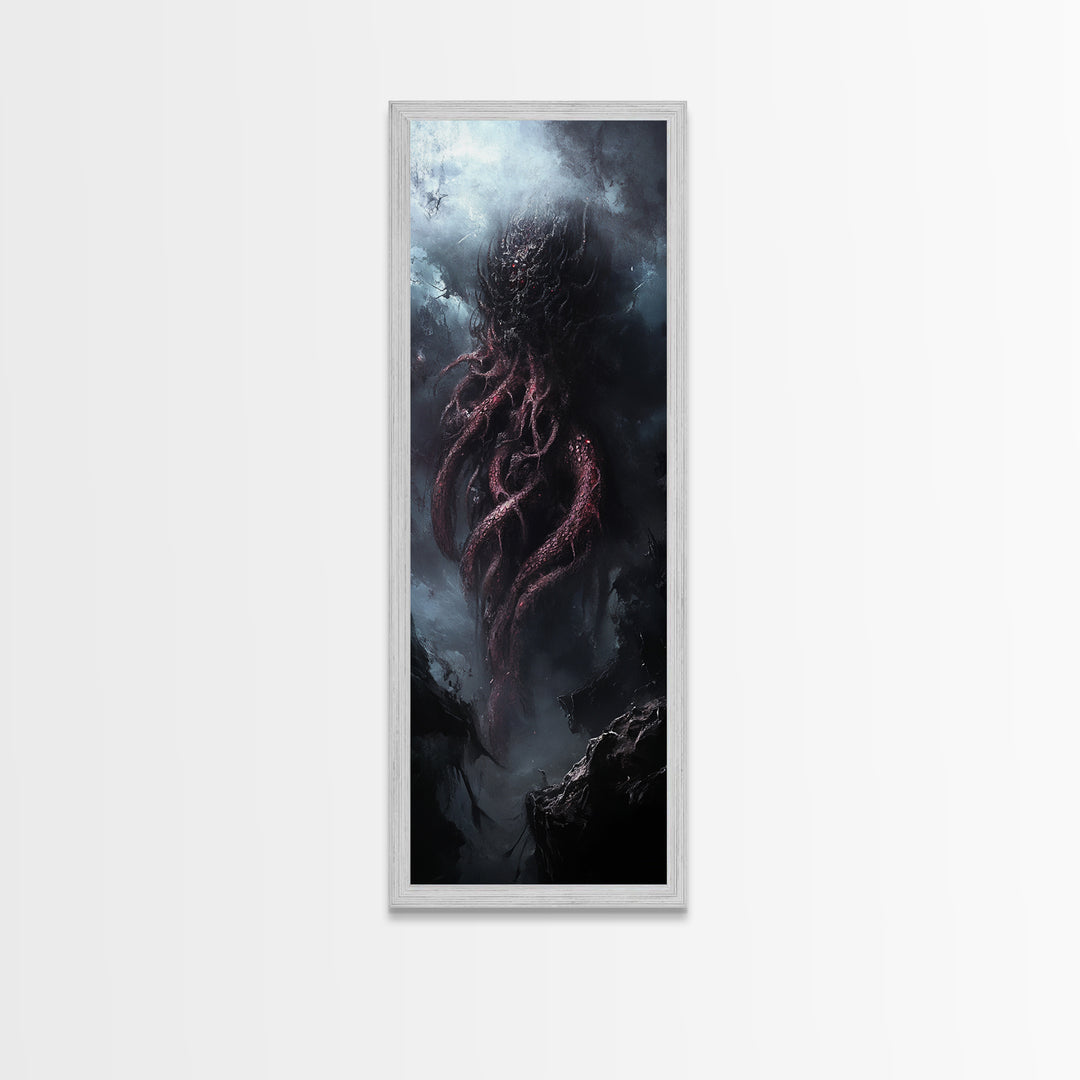 Cthulu Cosmic Horror Wall Art Canvas Print - Tall Skinny Narrow Wall Art - Accent Piece - Halloween Decor - Cosmic Horror Painting