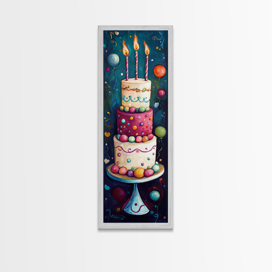 Cute Painting Print of a Birthday Cake - Framed Canvas - Preppy Dorm Room Decor - Wedding Decor - Birthday Cake Wall Art - Kitchen Decor